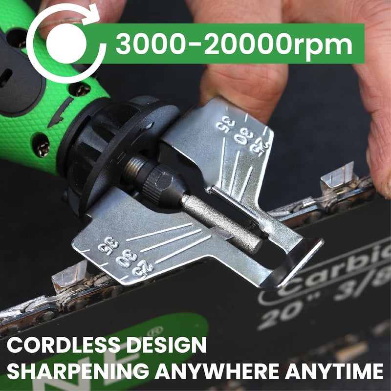 Byane Electric Cordless Diamond Chainsaw Sharpener Kit, 12V Portable Chain Saw Sharpener Tool, 2000mAh Battery Mini Grinder with 20Pcs Diamond Chainsaw Sharpening Bits for Carbide Tipped Chain - Image 5
